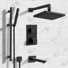 Matte Black Thermostatic Tub and Shower Faucet Set with Handheld